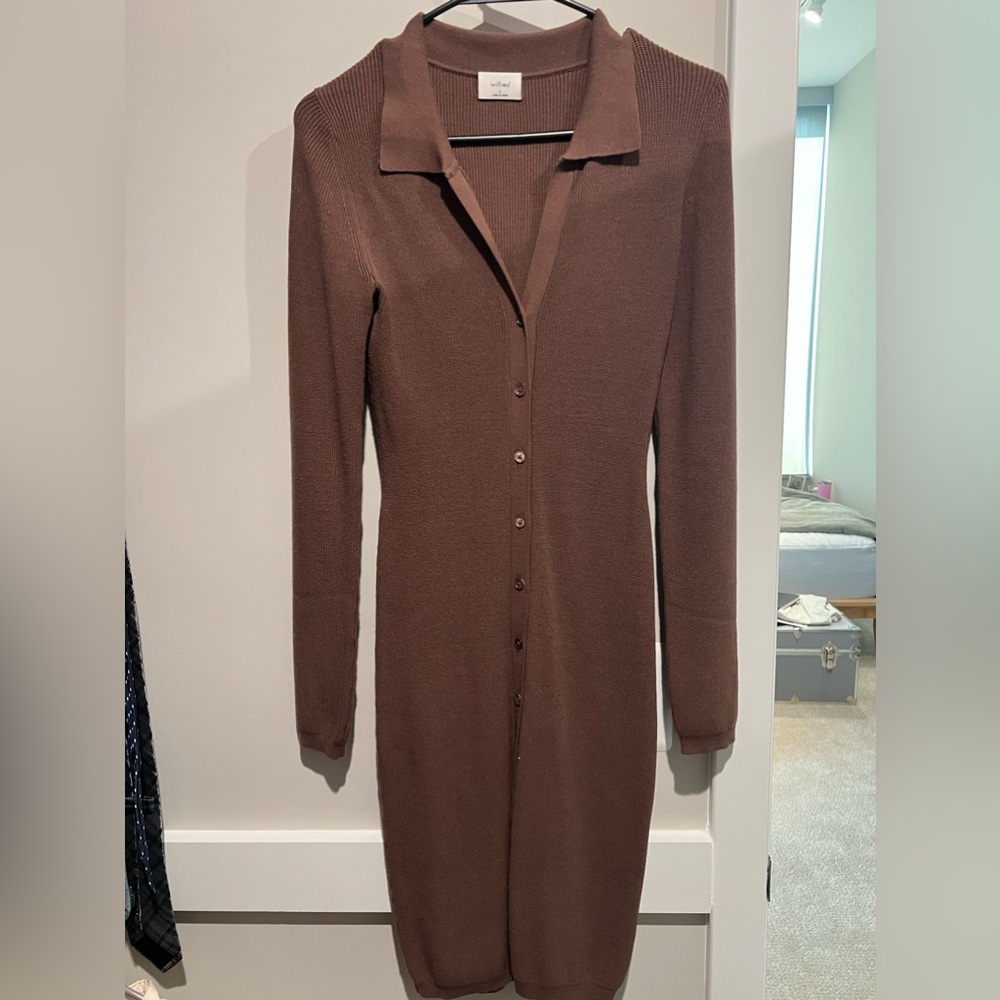 Wilfred Brown Button-Front Midi Dress